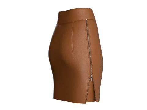 Girls Leather Double Layer Zip Skirt 3D Model