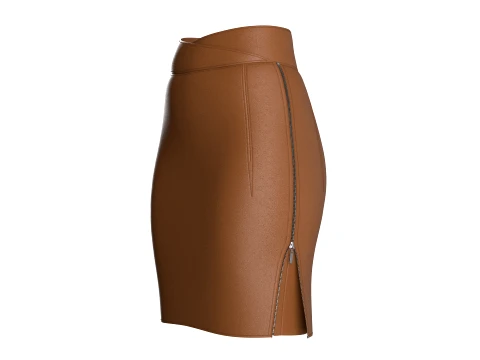 Girls Leather Double Layer Zip Skirt 3D Model