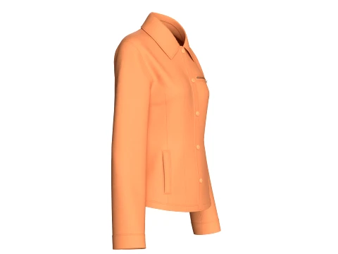 Girls Button-Up Jacket With Zip Pocket 3D Model