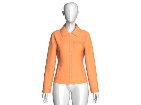 Girls Button-Up Jacket With Zip Pocket 3D Model