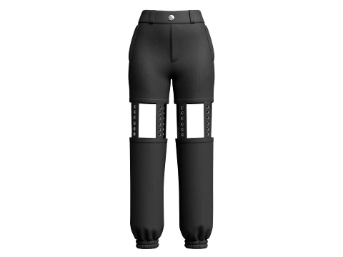 Girls Eyelet Strap Cut-Out Cargo Pant 3D Model