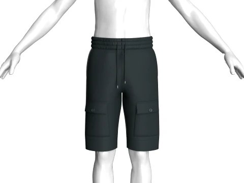 Men Elastic Waist Drawstring Shorts With Pockets 3D Model