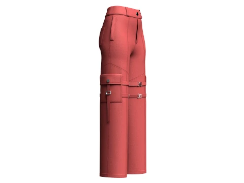 Girls Buckle-Strapped Pocket Cargo Pant 3D Model