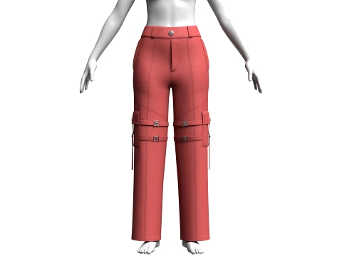 Girls Buckle-Strapped Pocket Cargo Pant 3D Model