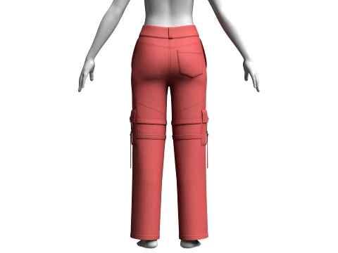 Girls Buckle-Strapped Pocket Cargo Pant 3D Model