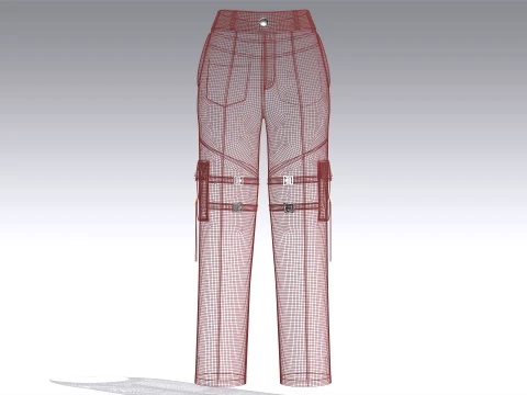 Girls Buckle-Strapped Pocket Cargo Pant 3D Model
