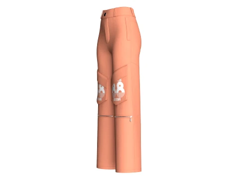 Girls Zip-Off Cargo Pant With Printed Pocket 3D Model