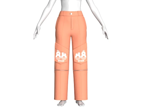 Girls Zip-Off Cargo Pant With Printed Pocket 3D Model