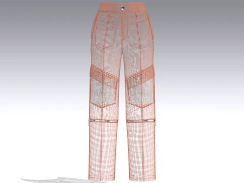 Girls Zip-Off Cargo Pant With Printed Pocket 3D Model