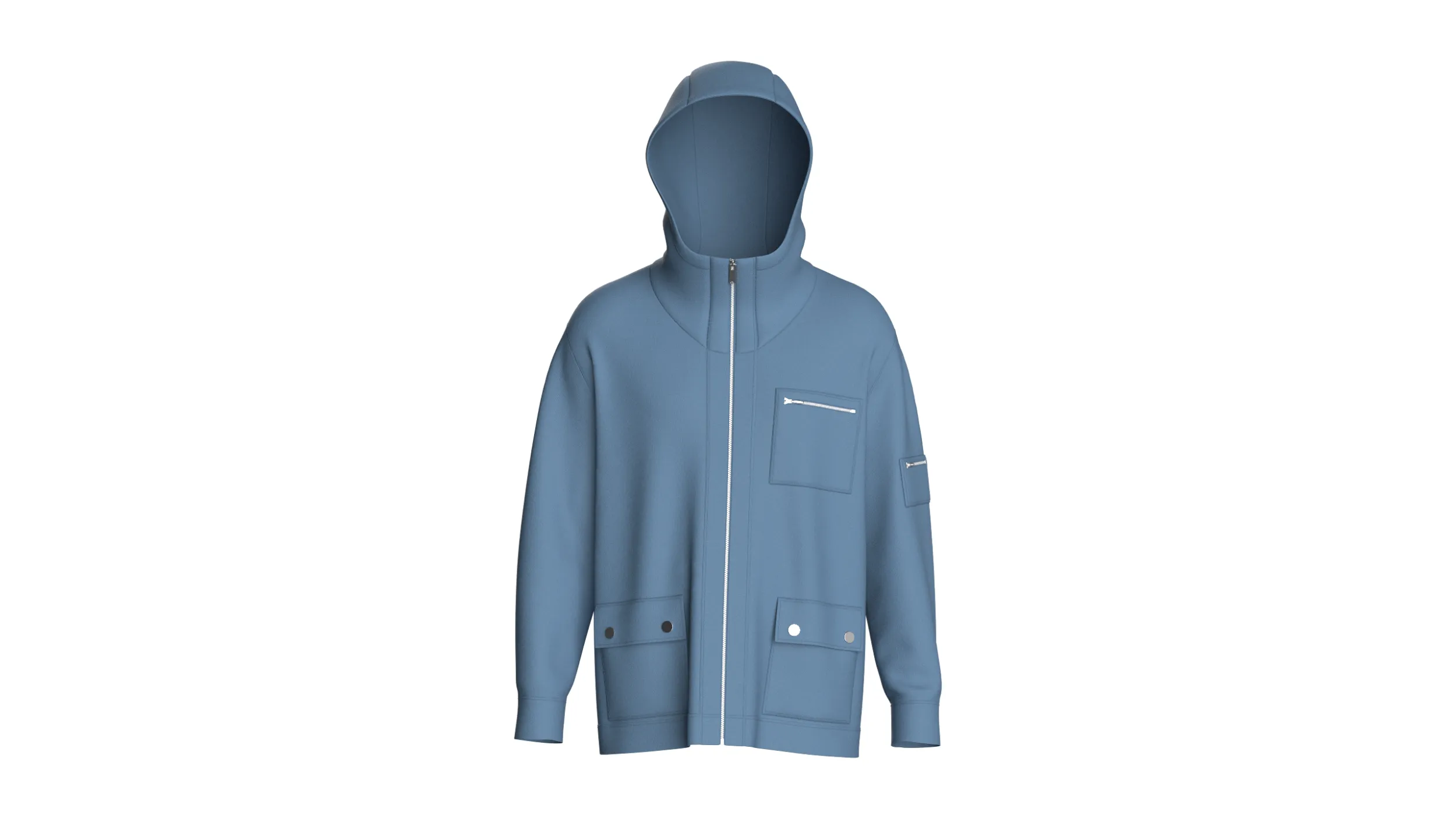 Men Multi-Pocket Hooded Jacket 3D Model .c4d .max .obj .3ds .fbx .stl .blend 