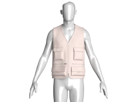Men Zip-Up Vest With Cargo Pockets 3D Model