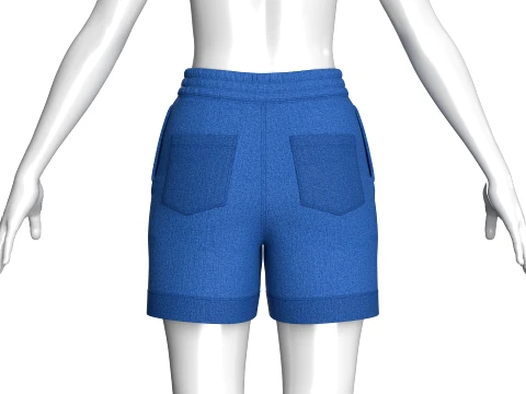 Girls High-Waisted Drawstring Denim Shorts 3D Model