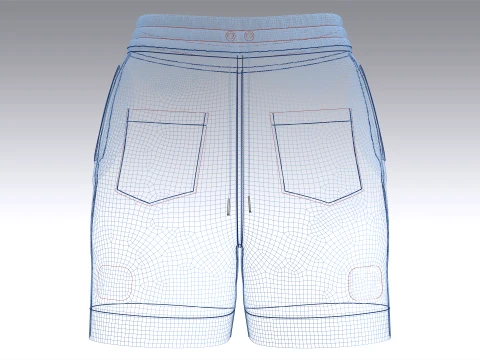 Girls High-Waisted Drawstring Denim Shorts 3D Model