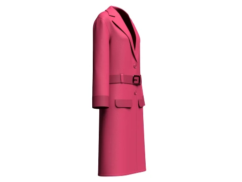 Girls Long Coat With Belt 3D Model