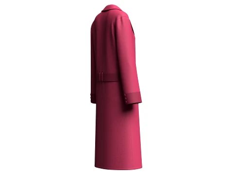 Girls Long Coat With Belt 3D Model