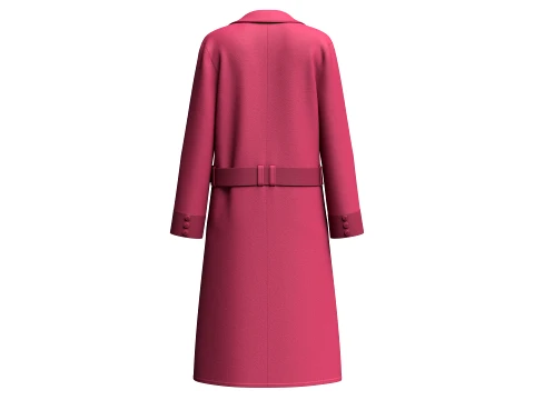 Girls Long Coat With Belt 3D Model
