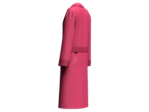 Girls Long Coat With Belt 3D Model