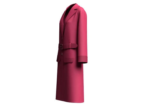 Girls Long Coat With Belt 3D Model