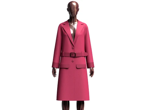 Girls Long Coat With Belt 3D Model