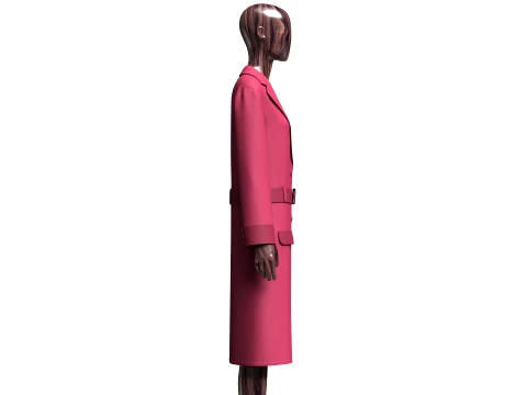 Girls Long Coat With Belt 3D Model