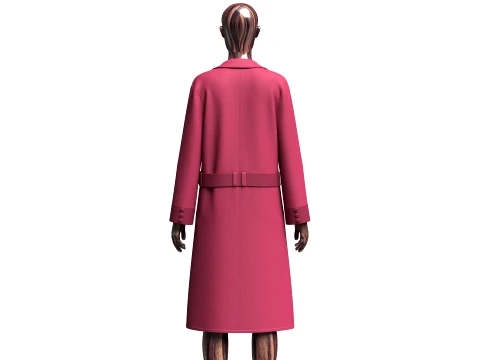 Girls Long Coat With Belt 3D Model