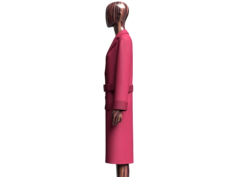 Girls Long Coat With Belt 3D Model