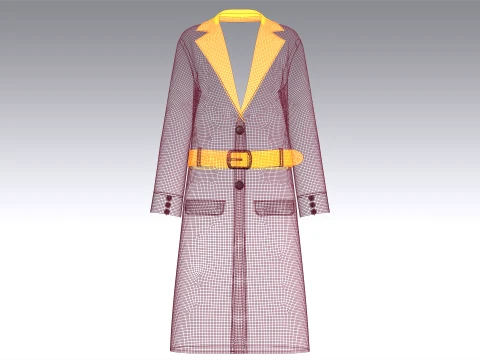 Girls Long Coat With Belt 3D Model