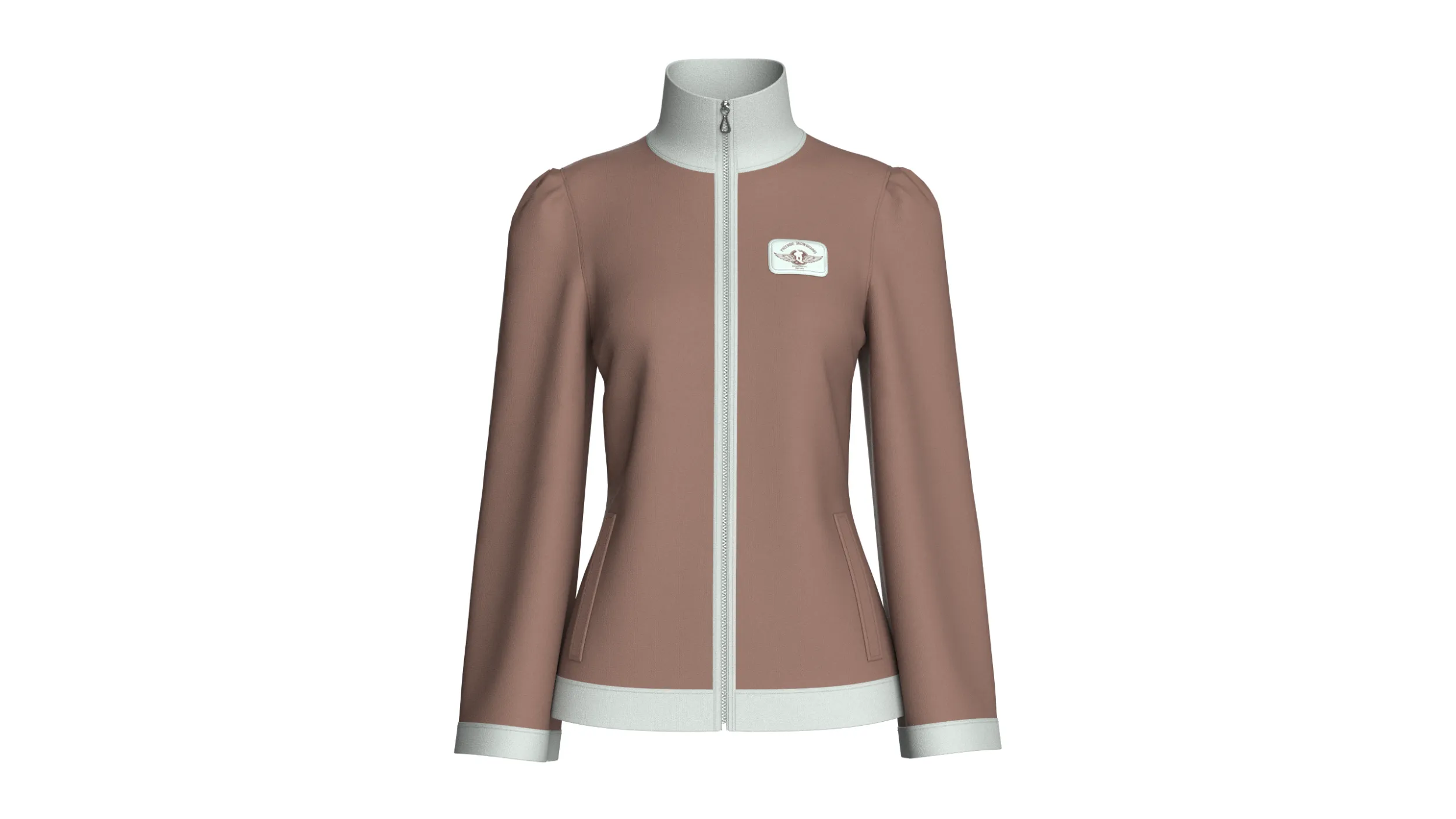 Girls Zip-Up High Neck Jacket With Patch 3D Model .c4d .max .obj .3ds .fbx .stl .blend