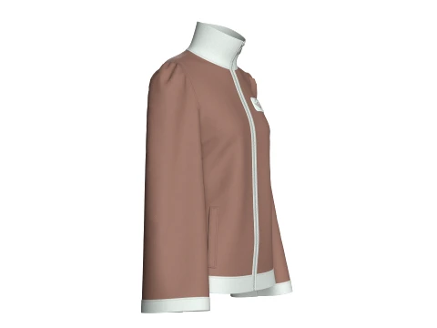 Girls Zip-Up High Neck Jacket With Patch 3D Model
