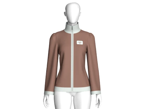 Girls Zip-Up High Neck Jacket With Patch 3D Model