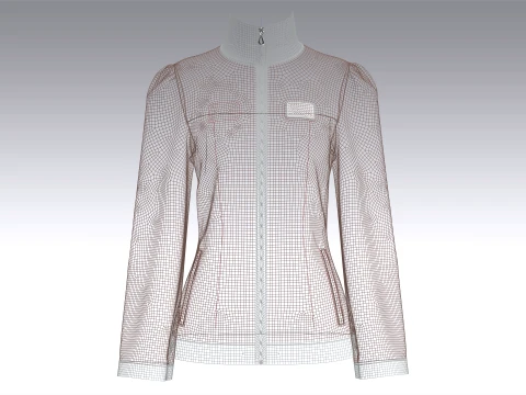 Girls Zip-Up High Neck Jacket With Patch 3D Model