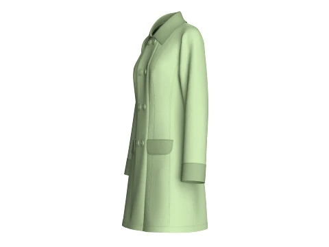 Girls Double-Breasted Overcoat With Collar 3D Model