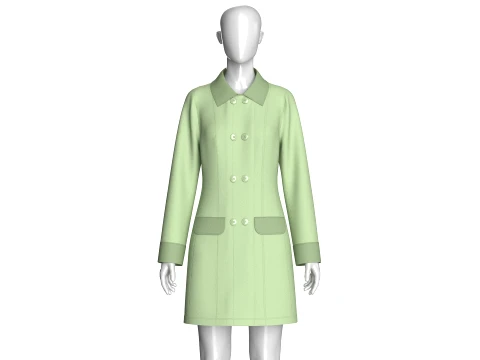 Girls Double-Breasted Overcoat With Collar 3D Model