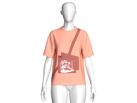 Girls Printed Cross Body Zip Pocket T-Shirt 3D Model
