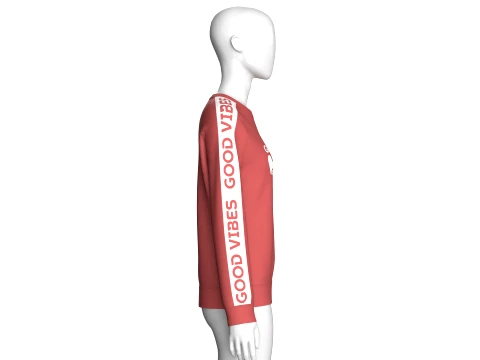 Girls Printed Raglan Sweatshirt With Striped 3D Model