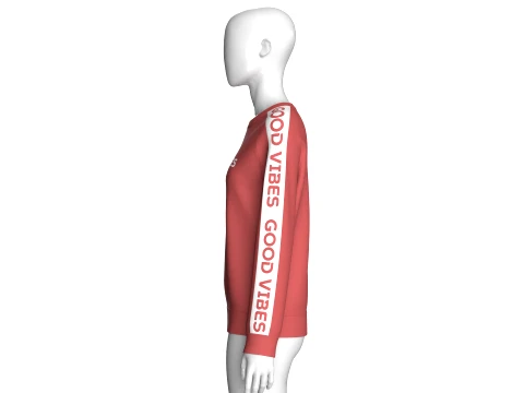 Girls Printed Raglan Sweatshirt With Striped 3D Model