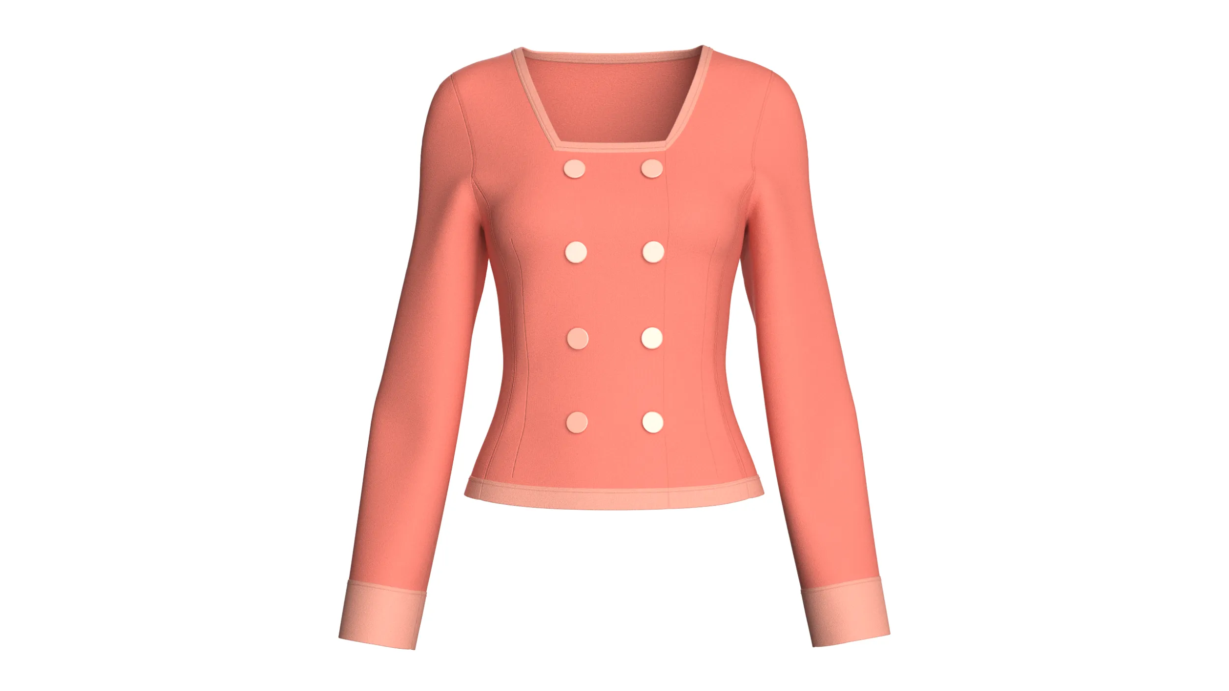 Girls Crop Square-Neck Double Breasted Blazer 3D Model .c4d .max .obj .3ds .fbx .stl .blend 