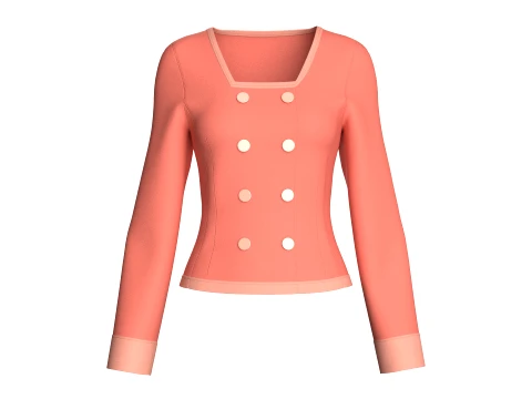 Blazer corto con doble botonadura y cuello cuadrado para niñas Modelo 3D