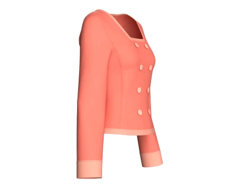 Girls Crop Square-Neck Double Breasted Blazer 3D Model