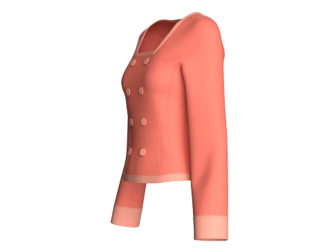 Girls Crop Square-Neck Double Breasted Blazer 3D Model