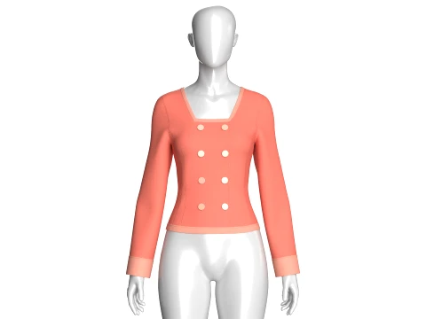 Girls Crop Square-Neck Double Breasted Blazer 3D Model