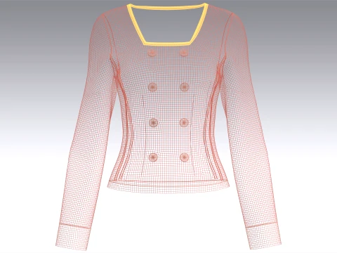 Girls Crop Square-Neck Double Breasted Blazer 3D Model