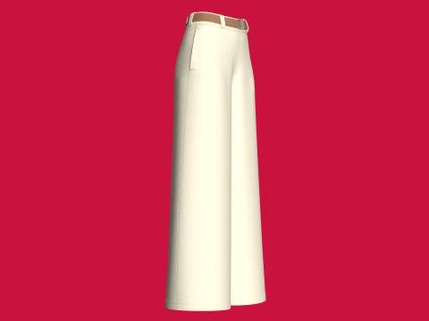 Girls High-Waisted Wide Leg Pant With Belt 3D Model
