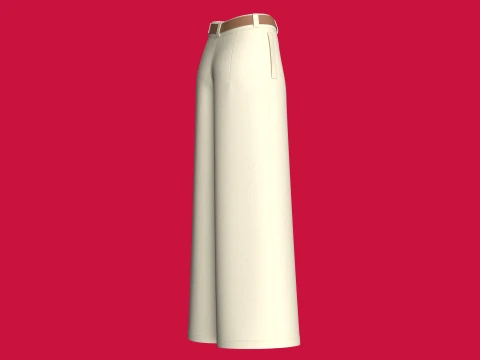 Girls High-Waisted Wide Leg Pant With Belt 3D Model