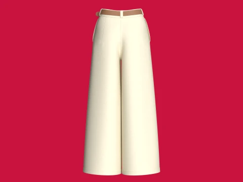 Girls High-Waisted Wide Leg Pant With Belt 3D Model