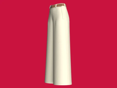Girls High-Waisted Wide Leg Pant With Belt 3D Model