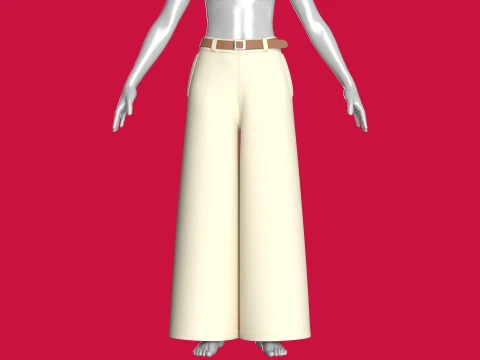Girls High-Waisted Wide Leg Pant With Belt 3D Model