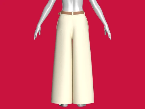 Girls High-Waisted Wide Leg Pant With Belt 3D Model
