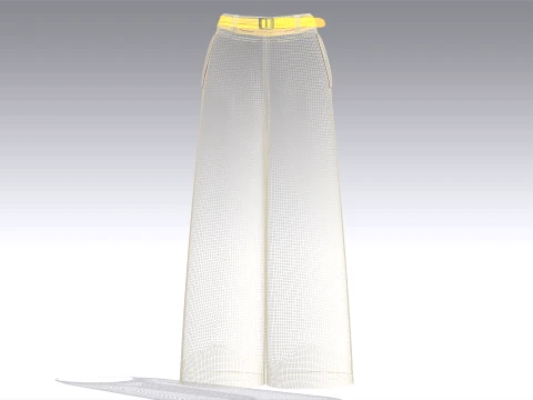 Girls High-Waisted Wide Leg Pant With Belt 3D Model