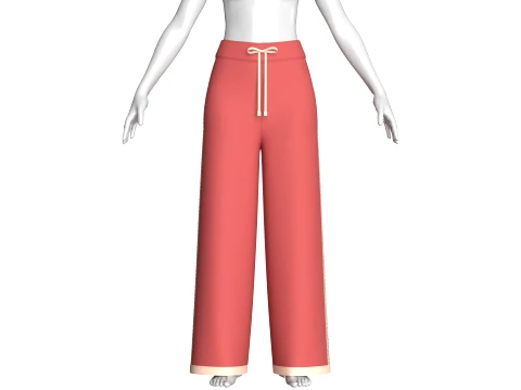 Girls Wide-Leg Side Lace Panel Sweatpant 3D Model